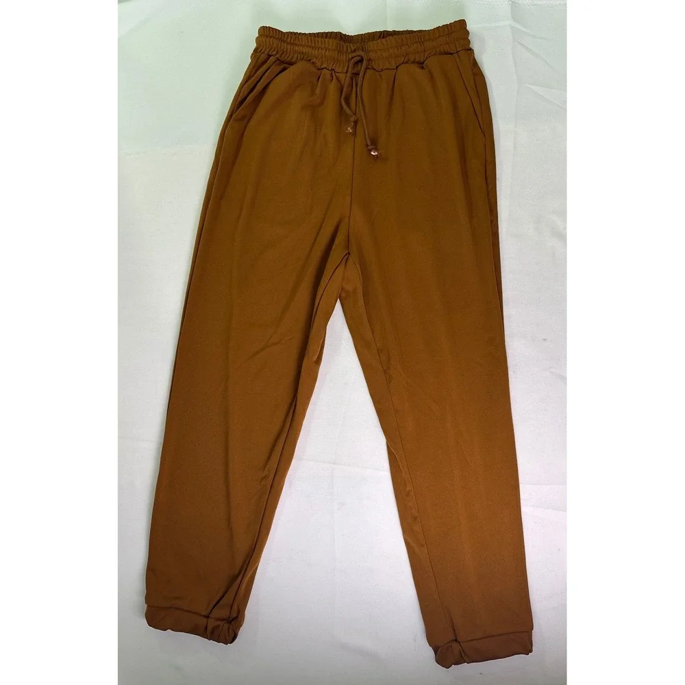 Shein Womens L Brown Elastic Waist Drawstring Joggers Gorpcore Casual Sweatpants